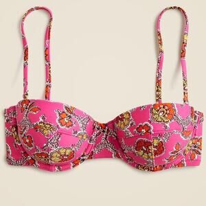 J.Crew Bikini Top 40D Ratti Pink Floral Underwire Padded Support Boho Retro Swim